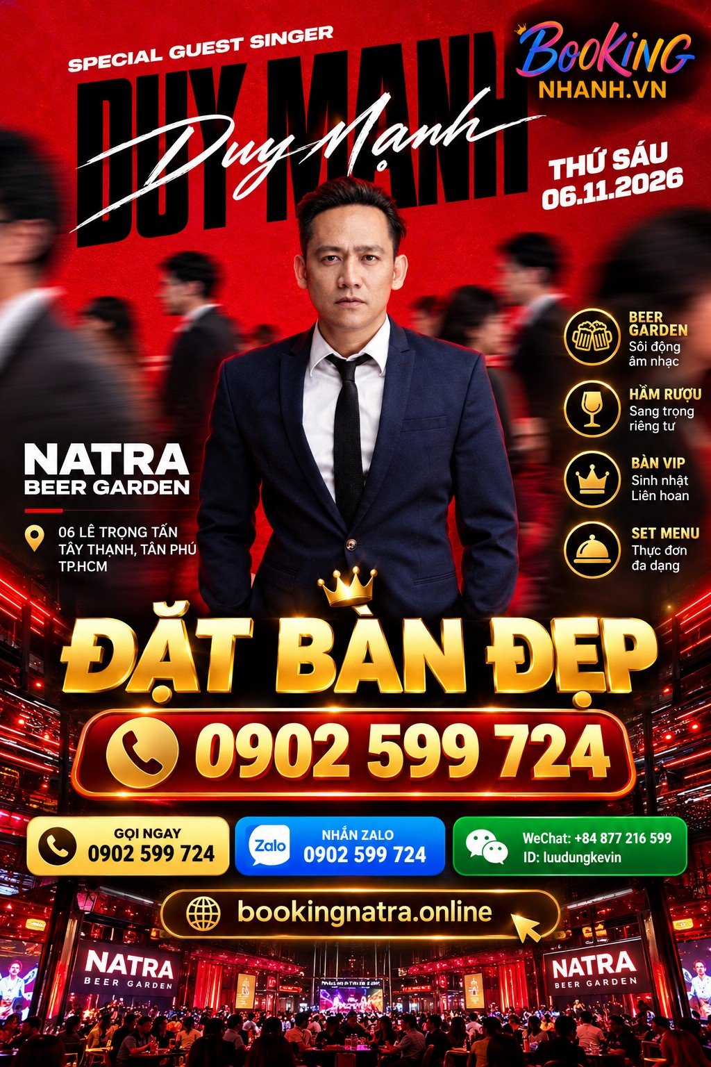 Sự kiện ca sĩ Duy Mạnh tại Natra Beer Garden ngày 06/11/2026